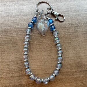 Handmade Iridescent Beaded Keychain with Shell Charm